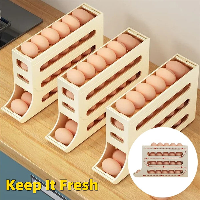 4-Layer Automatic Egg Roller Tray – Large Capacity Refrigerator Storage Box - Trends Zone