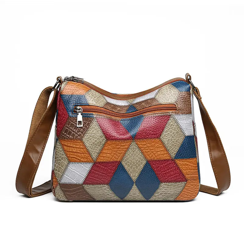 Splicing color blocking large capacity shoulder bag