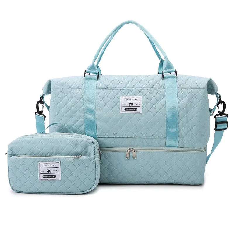 Checkered Dry-Wet Separation Sports Tote Bag Yoga Fitness Bag Large Capacity Shoe Compartment Travel Bag