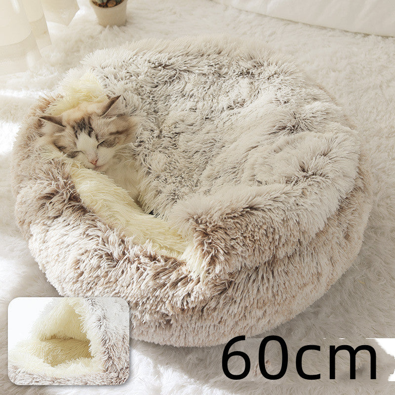 2 In 1 Dog And Cat Bed Pet Winter Bed Round Plush Warm Bed House Soft Long Plush Pets Bed Pet Products - Trends Zone