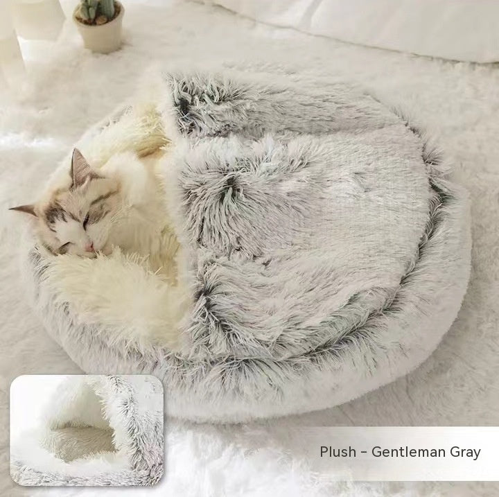 2 In 1 Dog And Cat Bed Pet Winter Bed Round Plush Warm Bed House Soft Long Plush Pets Bed Pet Products - Trends Zone