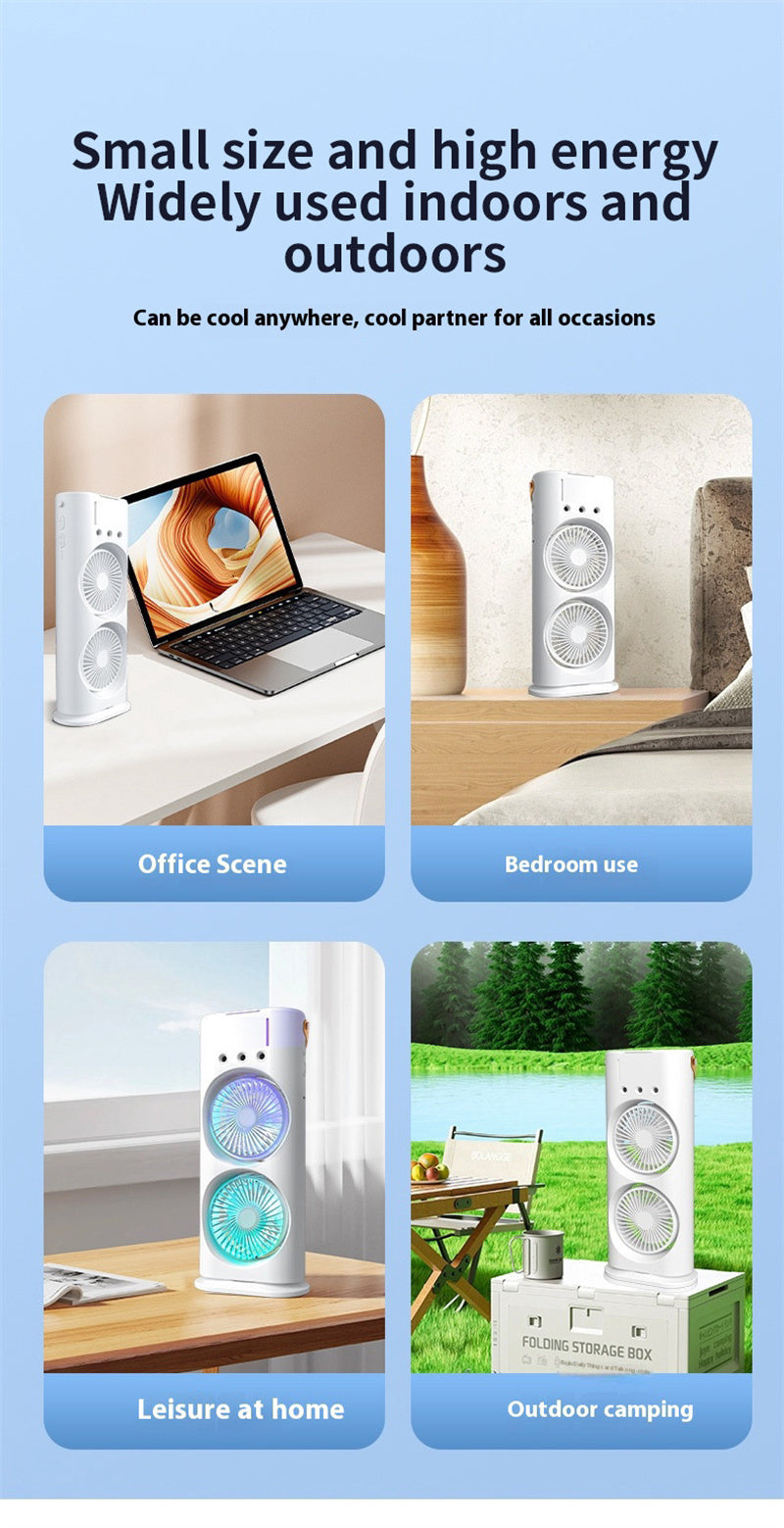 Double-Ended Portable Spray Fan | Mini Air Cooler & Humidifier with 3 Speeds & LED Light
