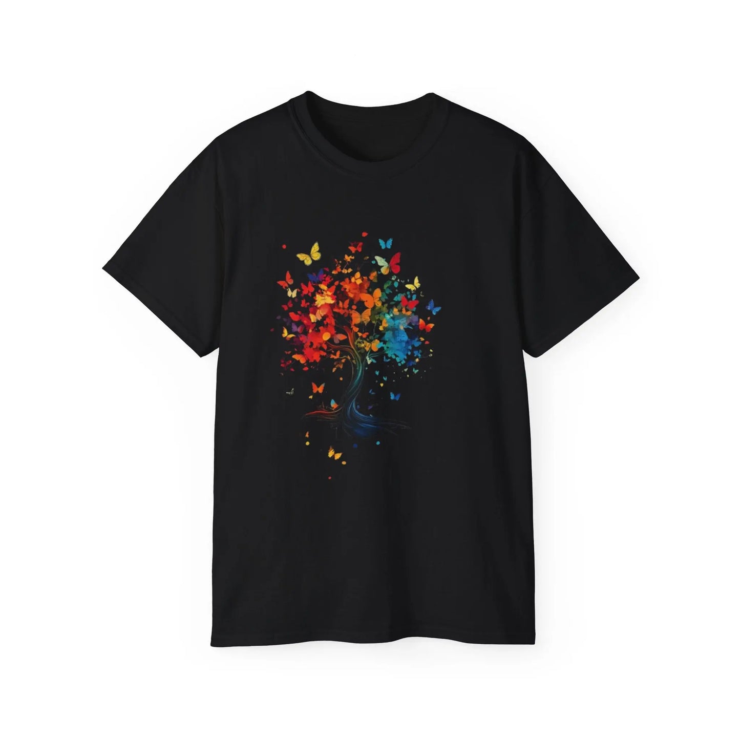 Colorful Tree and Butterfly Ultra Cotton Tee - Nature Inspired Design - Trends Zone