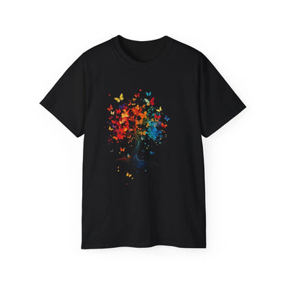 Colorful Tree and Butterfly Ultra Cotton Tee - Nature Inspired Design - Trends Zone