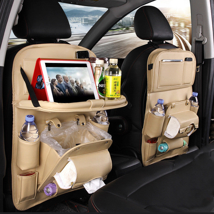 Leather Car Storage Bag Multifunction Seat Back Tray Hanging Bag Waterproof Car Organizer Automotive Interior Accessories - Trends Zone