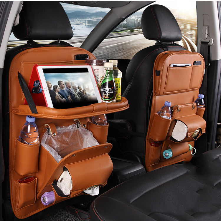 Leather Car Storage Bag Multifunction Seat Back Tray Hanging Bag Waterproof Car Organizer Automotive Interior Accessories - Trends Zone