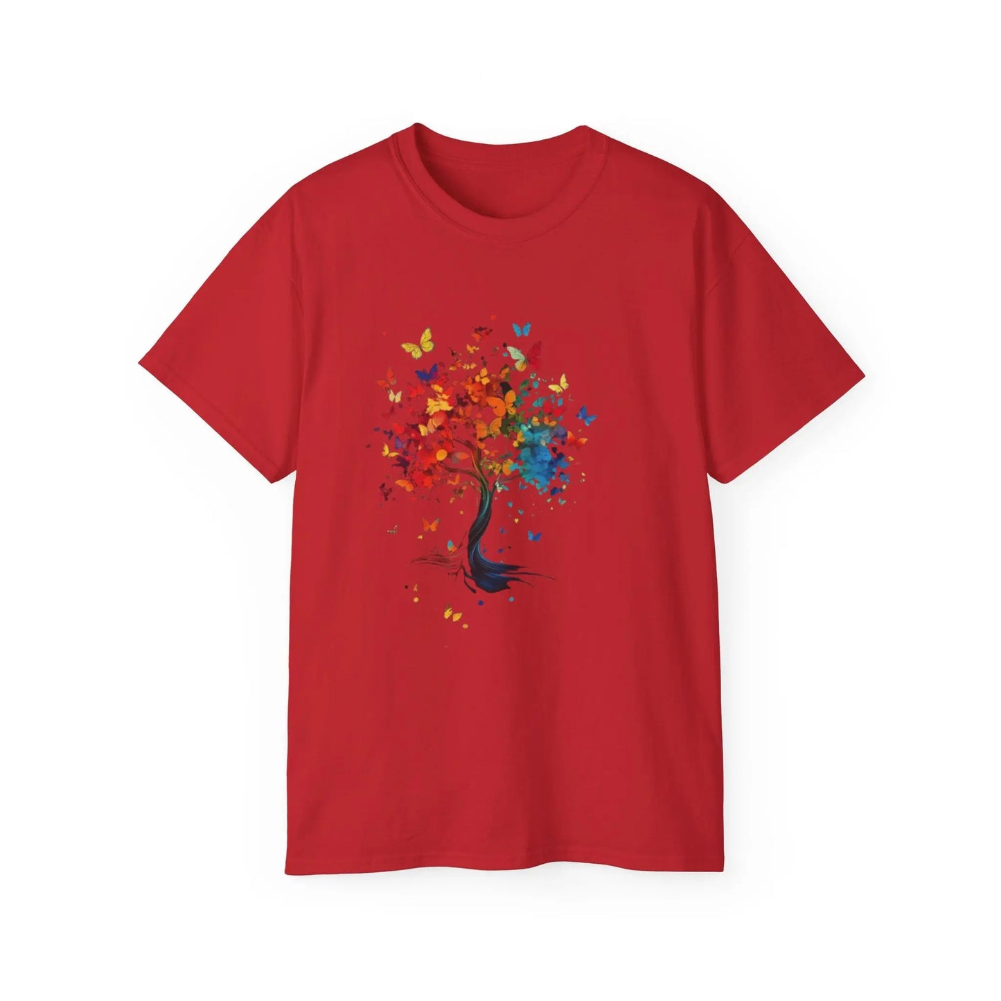 Colorful Tree and Butterfly Ultra Cotton Tee - Nature Inspired Design - Trends Zone