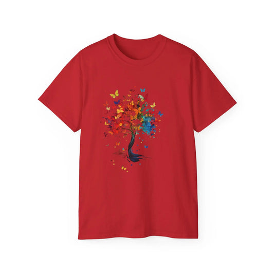 Colorful Tree and Butterfly Ultra Cotton Tee - Nature Inspired Design - Trends Zone