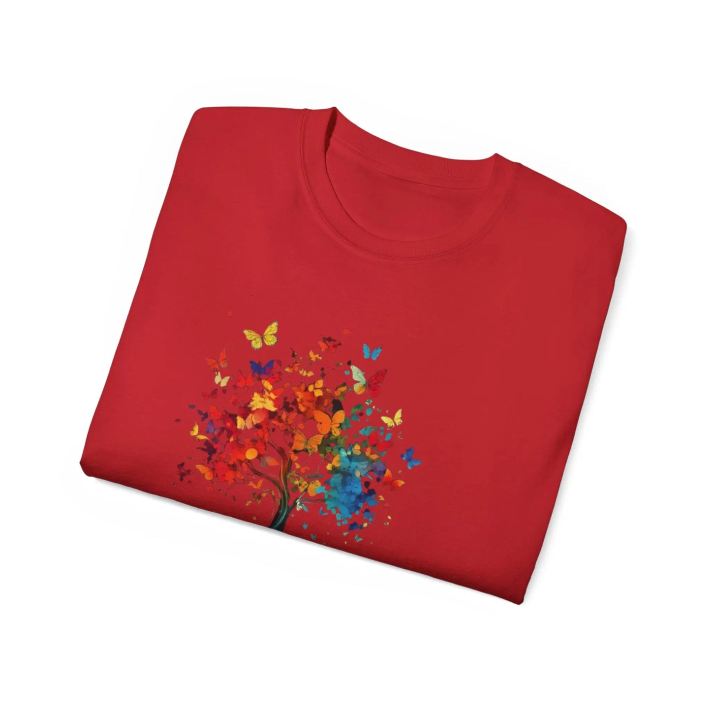 Colorful Tree and Butterfly Ultra Cotton Tee - Nature Inspired Design - Trends Zone