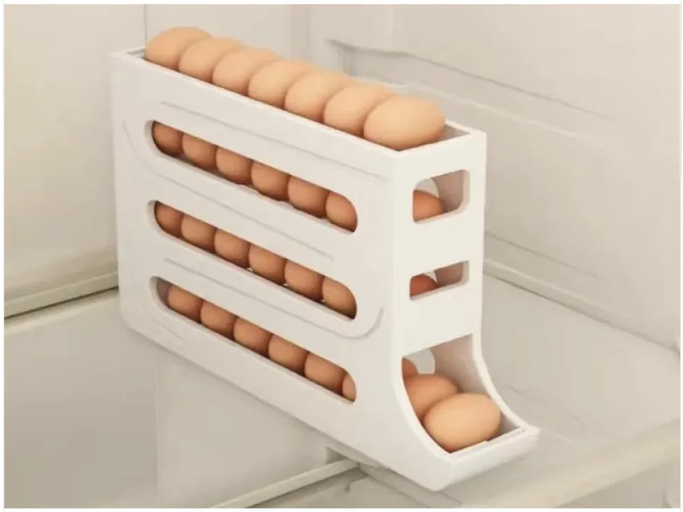 4-Layer Automatic Egg Roller Tray – Large Capacity Refrigerator Storage Box - Trends Zone