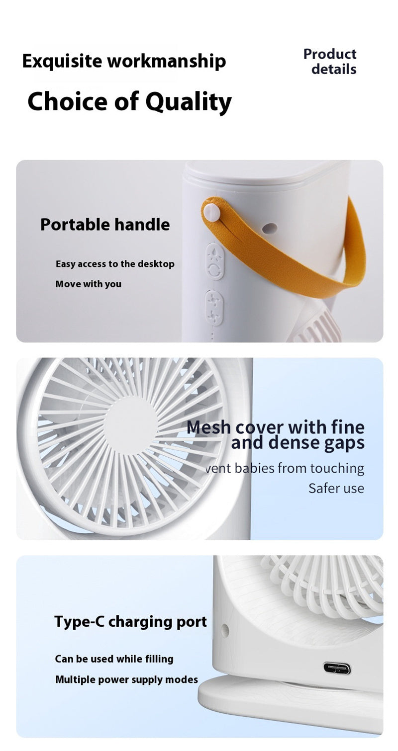 Double-Ended Portable Spray Fan | Mini Air Cooler & Humidifier with 3 Speeds & LED Light