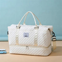 Checkered Dry-Wet Separation Sports Tote Bag Yoga Fitness Bag Large Capacity Shoe Compartment Travel Bag