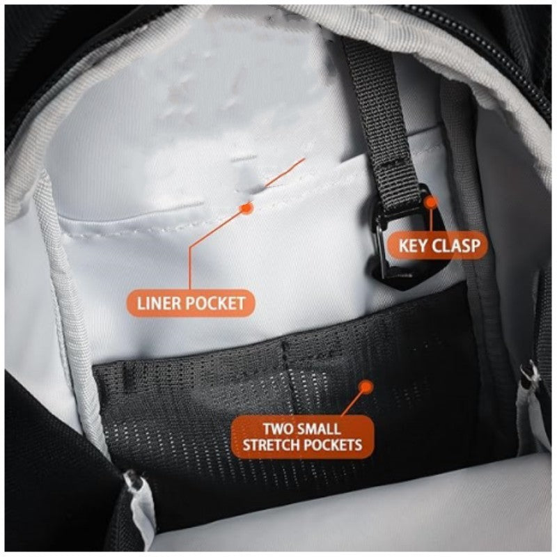 Magnetic gym sling bag shown with its water bottle holder