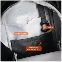Magnetic gym sling bag shown with its water bottle holder
