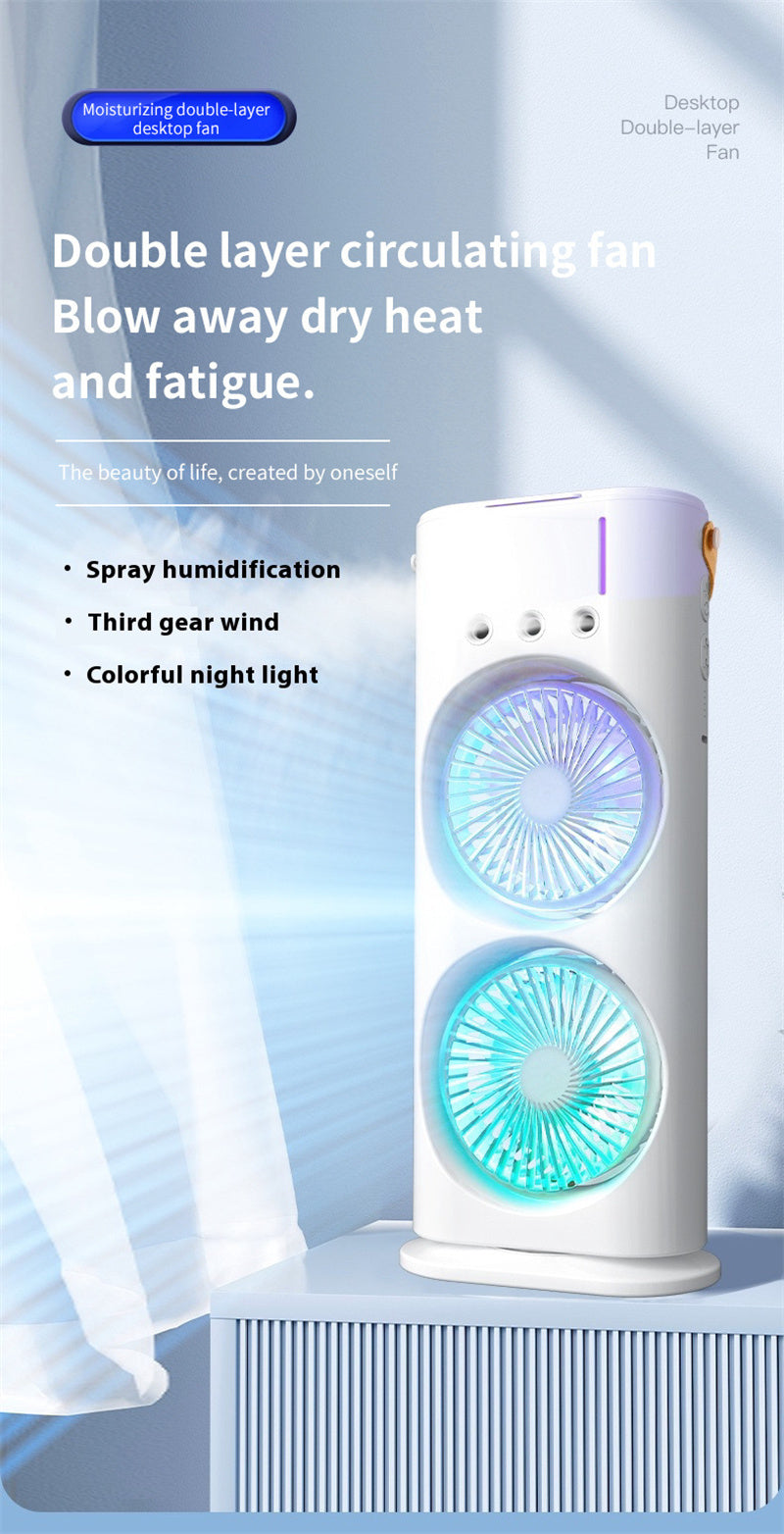 Double-Ended Portable Spray Fan | Mini Air Cooler & Humidifier with 3 Speeds & LED Light