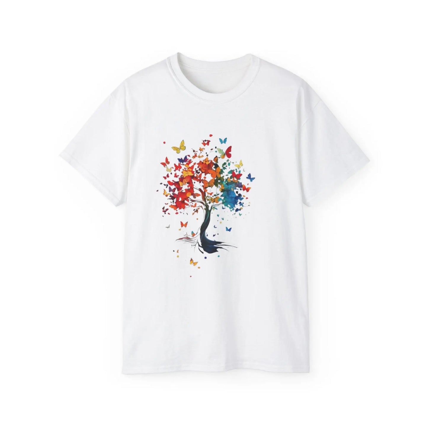 Colorful Tree and Butterfly Ultra Cotton Tee - Nature Inspired Design - Trends Zone