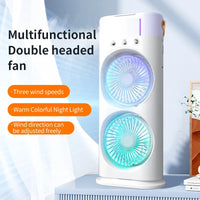 Double-Ended Portable Spray Fan | Mini Air Cooler & Humidifier with 3 Speeds & LED Light