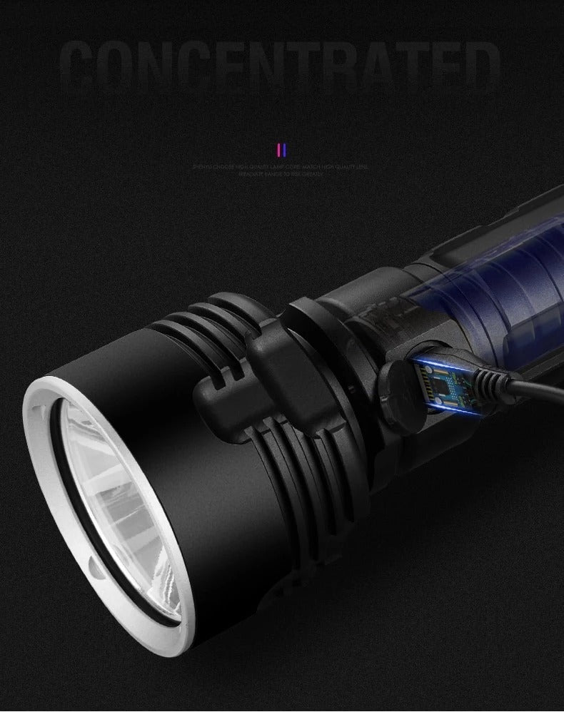 Super Bright Rechargeable LED Flashlight | Long-Range Outdoor Flashlight 500m | Heavy-Duty & Waterproof - Trends Zone