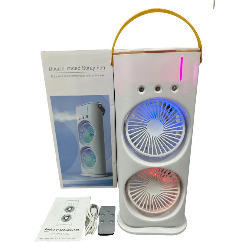 Double-Ended Portable Spray Fan | Mini Air Cooler & Humidifier with 3 Speeds & LED Light