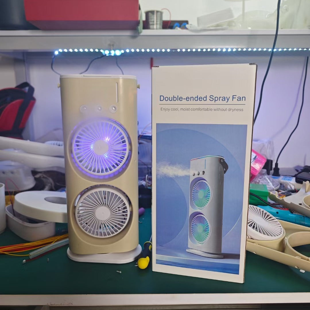 Double-Ended Portable Spray Fan | Mini Air Cooler & Humidifier with 3 Speeds & LED Light