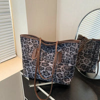 Women's Large-Capacity Fashion Shopping Tote – Leopard-Print PU Leather Shoulder & Hand Carry Bag