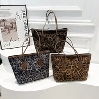 Women's Large-Capacity Fashion Shopping Tote – Leopard-Print PU Leather Shoulder & Hand Carry Bag