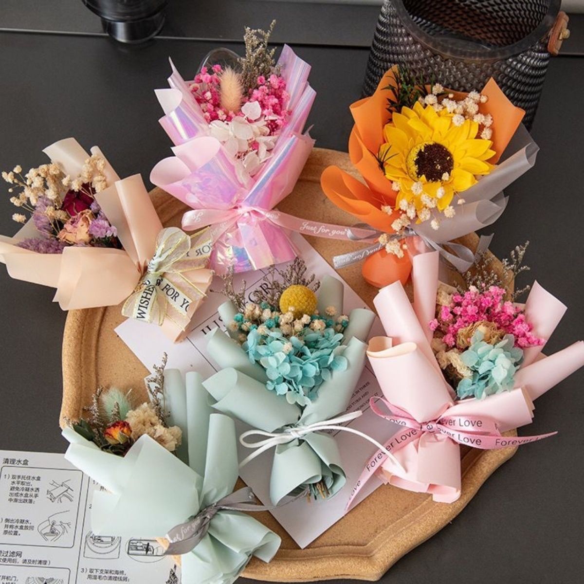 Flower bouquet car vent clip air freshener on car dashboard
