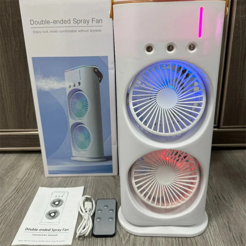 Double-Ended Portable Spray Fan | Mini Air Cooler & Humidifier with 3 Speeds & LED Light