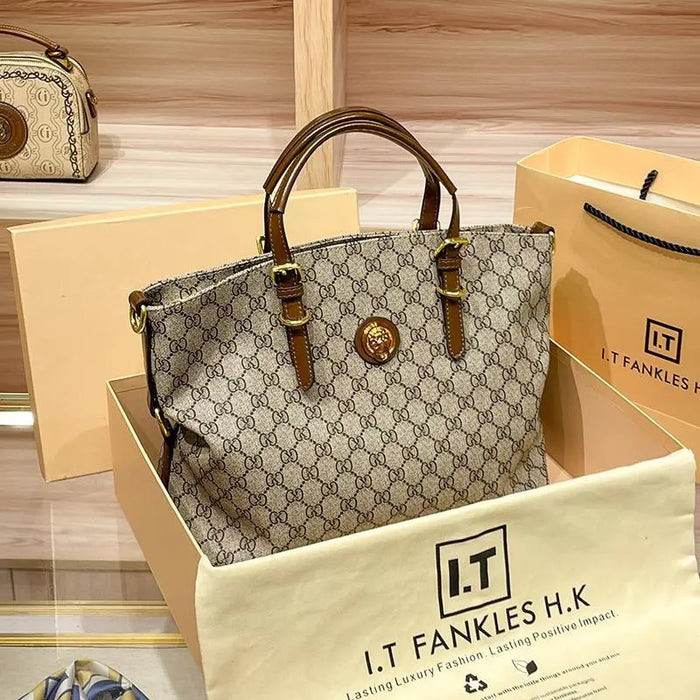Large capacity shoulder bag, genuine leather, suitable for commuting, hand-held, crossbody, or tote bag. - Trends Zone