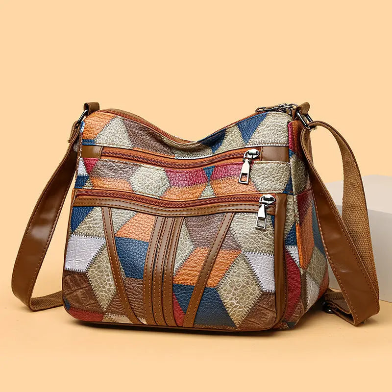 Splicing color blocking large capacity shoulder bag