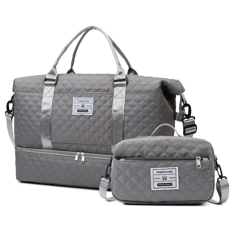 Checkered Dry-Wet Separation Sports Tote Bag Yoga Fitness Bag Large Capacity Shoe Compartment Travel Bag