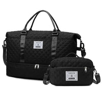 Checkered Dry-Wet Separation Sports Tote Bag Yoga Fitness Bag Large Capacity Shoe Compartment Travel Bag