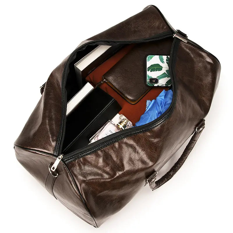 PU travel bag large capacity cylindrical sports fitness bag business casual short trip luggage bag