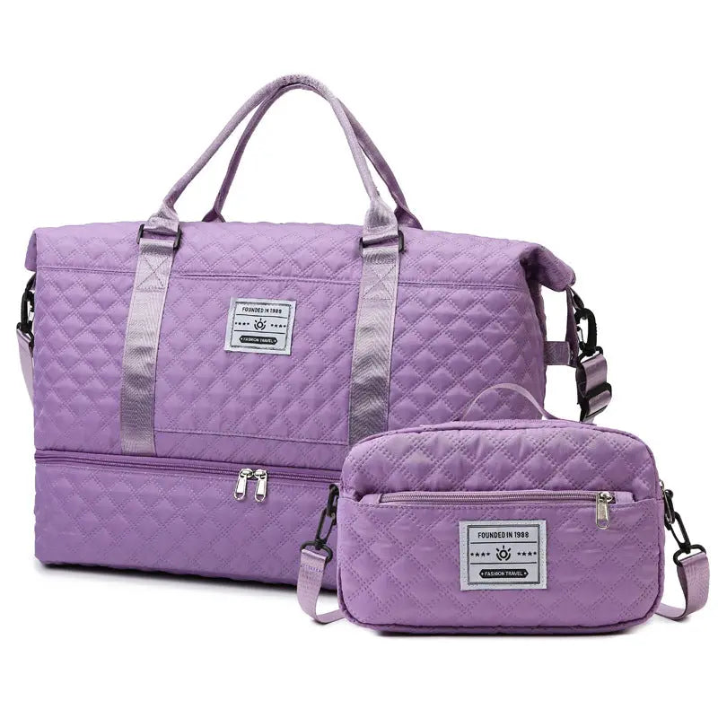 Checkered Dry-Wet Separation Sports Tote Bag Yoga Fitness Bag Large Capacity Shoe Compartment Travel Bag