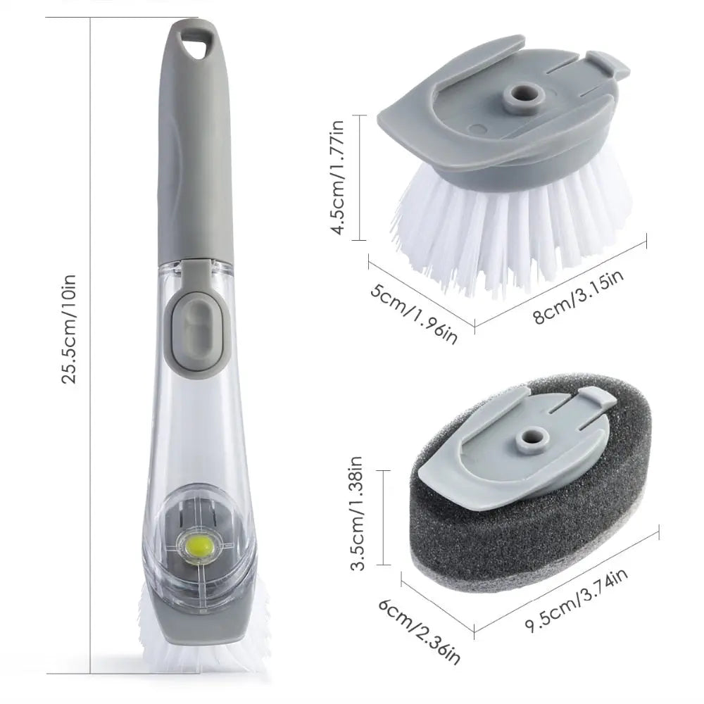 Double Brush Kitchen Cleaning Brush Scrubber Dish Bowl Washing Sponge With Refill Liquid Soap Dispenser Kitchen Pot Cleaner Tool