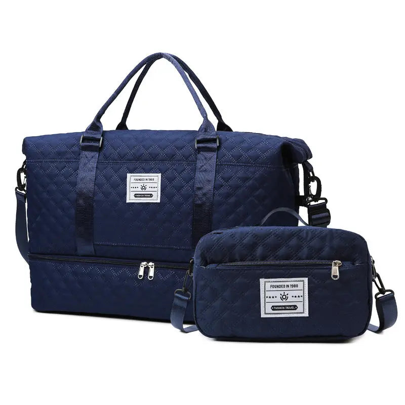 Checkered Dry-Wet Separation Sports Tote Bag Yoga Fitness Bag Large Capacity Shoe Compartment Travel Bag