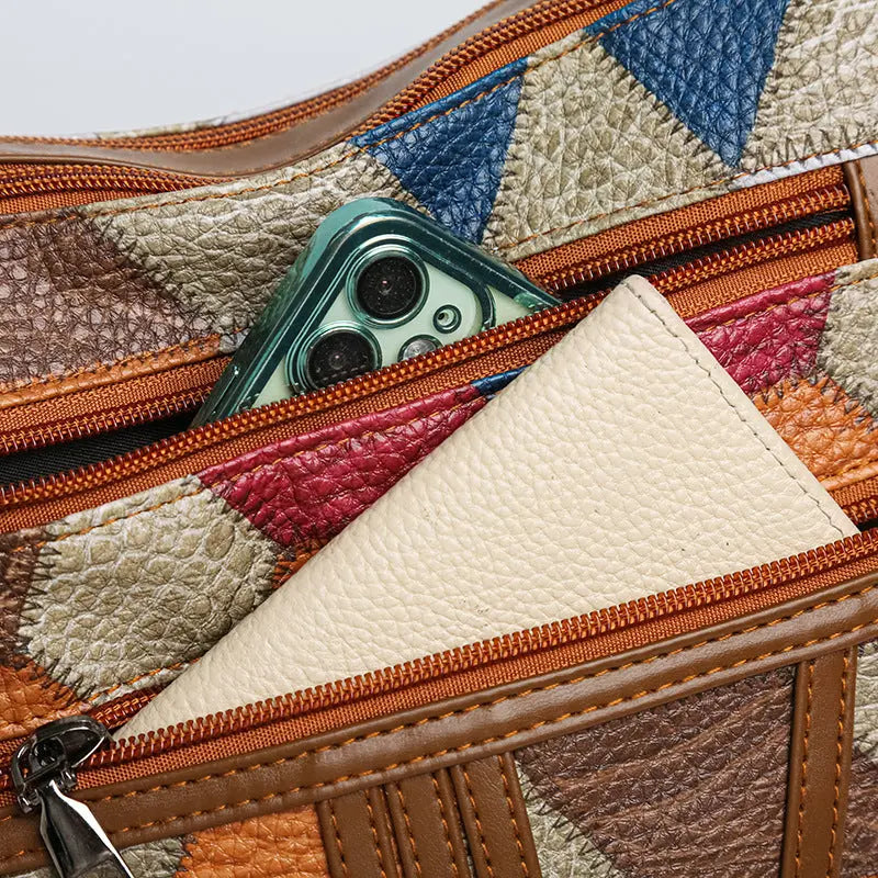 Splicing color blocking large capacity shoulder bag