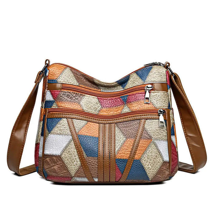 Splicing color blocking large capacity shoulder bag - Trends Zone