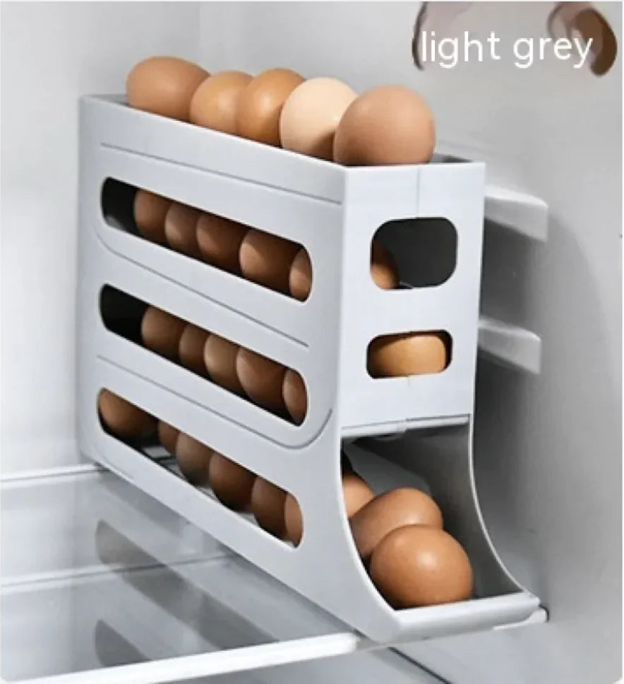 4-Layer Automatic Egg Roller Tray – Large Capacity Refrigerator Storage Box - Trends Zone