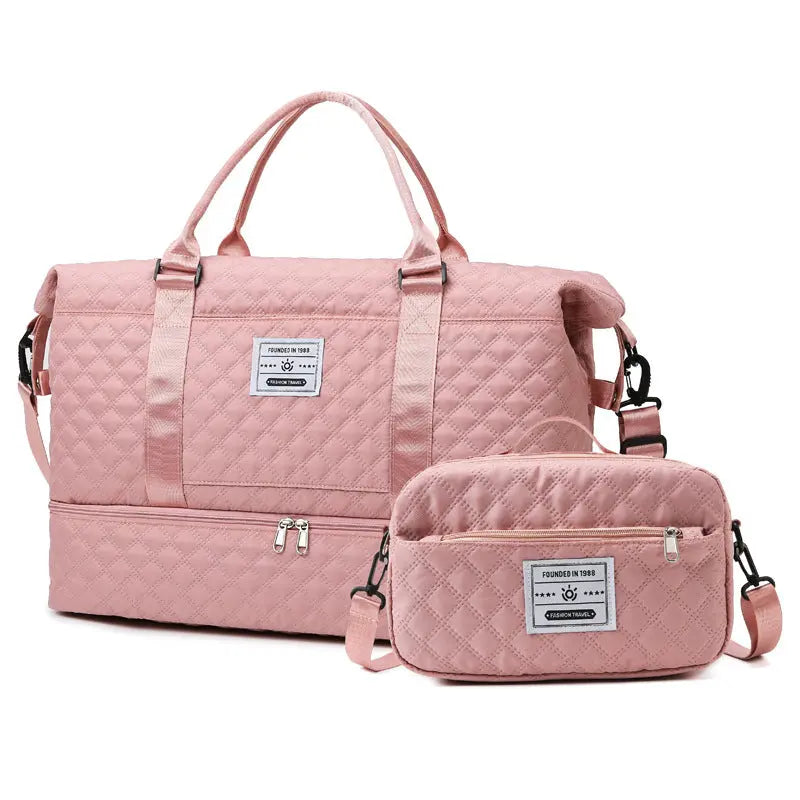 Checkered Dry-Wet Separation Sports Tote Bag Yoga Fitness Bag Large Capacity Shoe Compartment Travel Bag