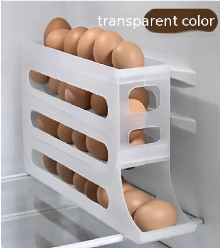 4-Layer Automatic Egg Roller Tray – Large Capacity Refrigerator Storage Box - Trends Zone