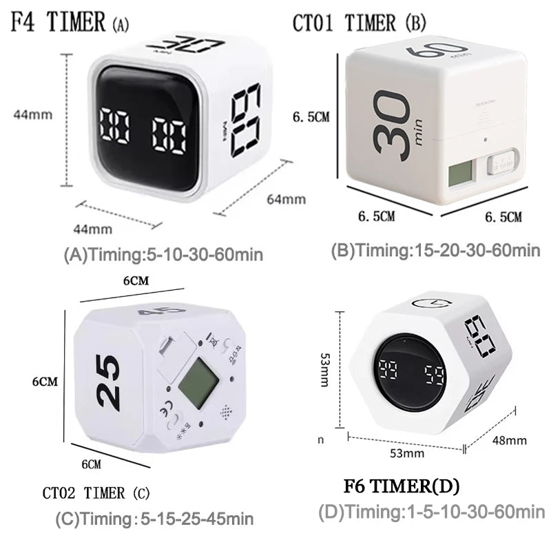 Productivity Cube Timer Gravity Sensor Flipping LED Display 4 Preset Time Dual Modes Countdown Cooking Study Mini Digital Timer