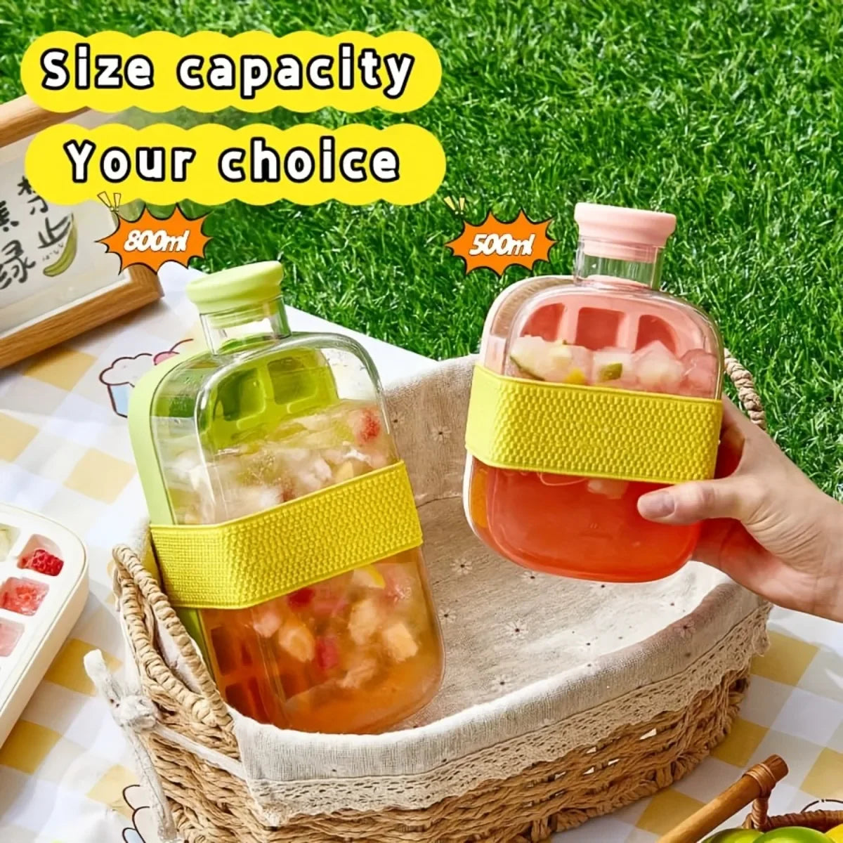 Ice Cube Tray Large Capacity Water Bottle Combo with Lid Flexible Transparent Plastic Mold