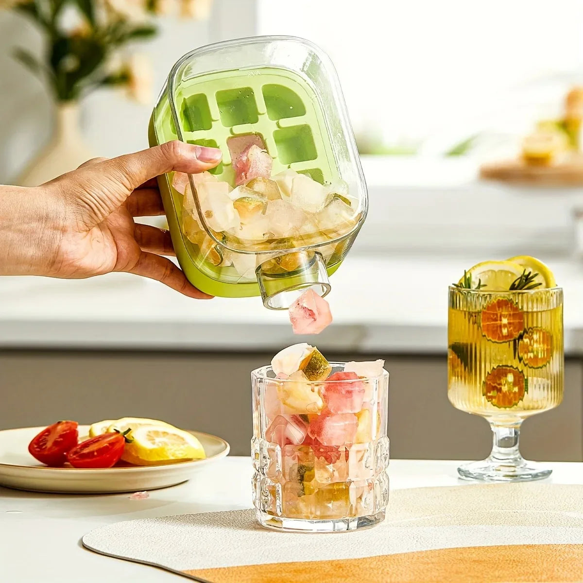 Ice Cube Tray Large Capacity Water Bottle Combo with Lid Flexible Transparent Plastic Mold