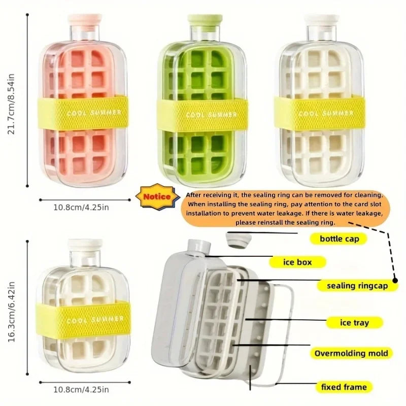 Ice Cube Tray Large Capacity Water Bottle Combo with Lid Flexible Transparent Plastic Mold