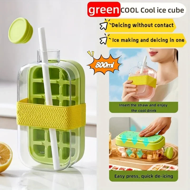 Ice Cube Tray Large Capacity Water Bottle Combo with Lid Flexible Transparent Plastic Mold
