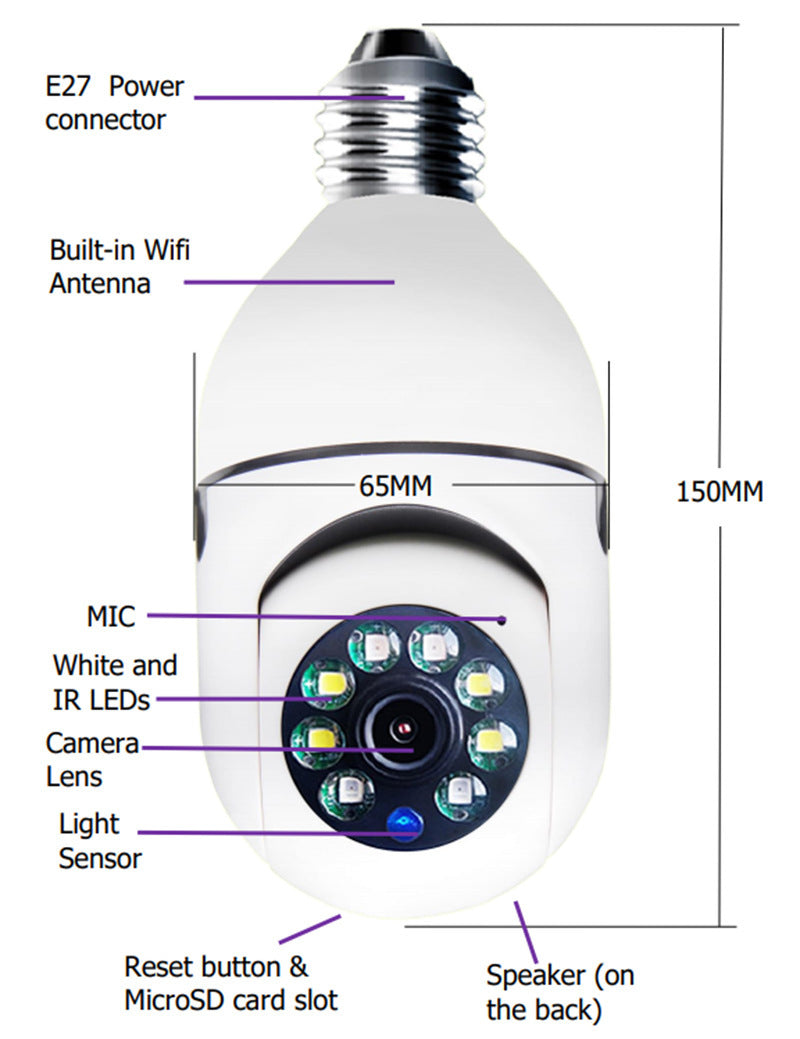 WiFi CAMERA 1080P Bulb 4X Zoom Camera E27 Home 5GWiFi Alarm Monitor - Trends Zone