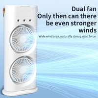 Double-Ended Portable Spray Fan | Mini Air Cooler & Humidifier with 3 Speeds & LED Light