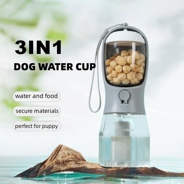 3-in-1 Pet Water Bottle – Food, Water & Waste Bag Dispenser