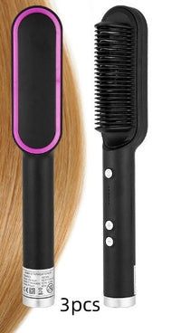 New 2 In 1 Hair Straightener Hot Comb Negative Ion Curling Tong Dual-purpose Electric Hair Brush - Trends Zone